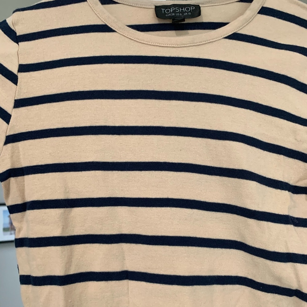 Navy blue and cream  striped topshop long sleeve